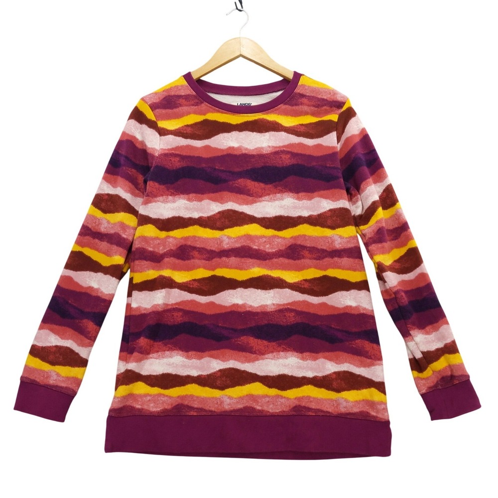Lands End Serious Sweats Sweatshirt Women S Purple Wavy Stripe Tunic